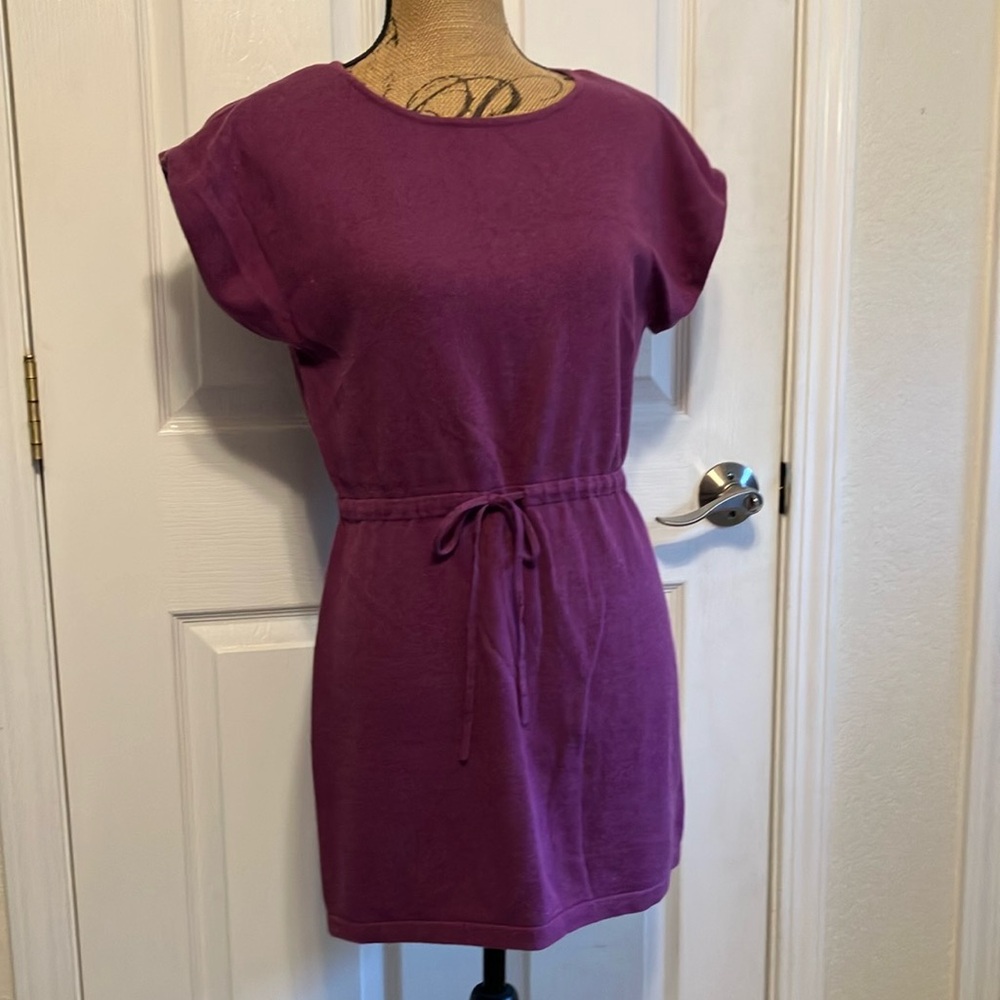 Canyon River Blues Solid Purple grape Cotton Casual Mini Dress Drawstring Waist